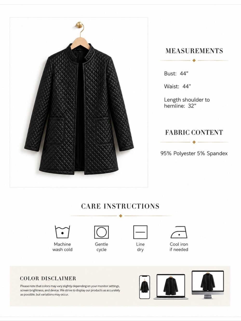 NYCC Black Quilted Jacket Coat | Size L Parisian Chic Quiet Luxury Career Wear - Picture 3 of 7